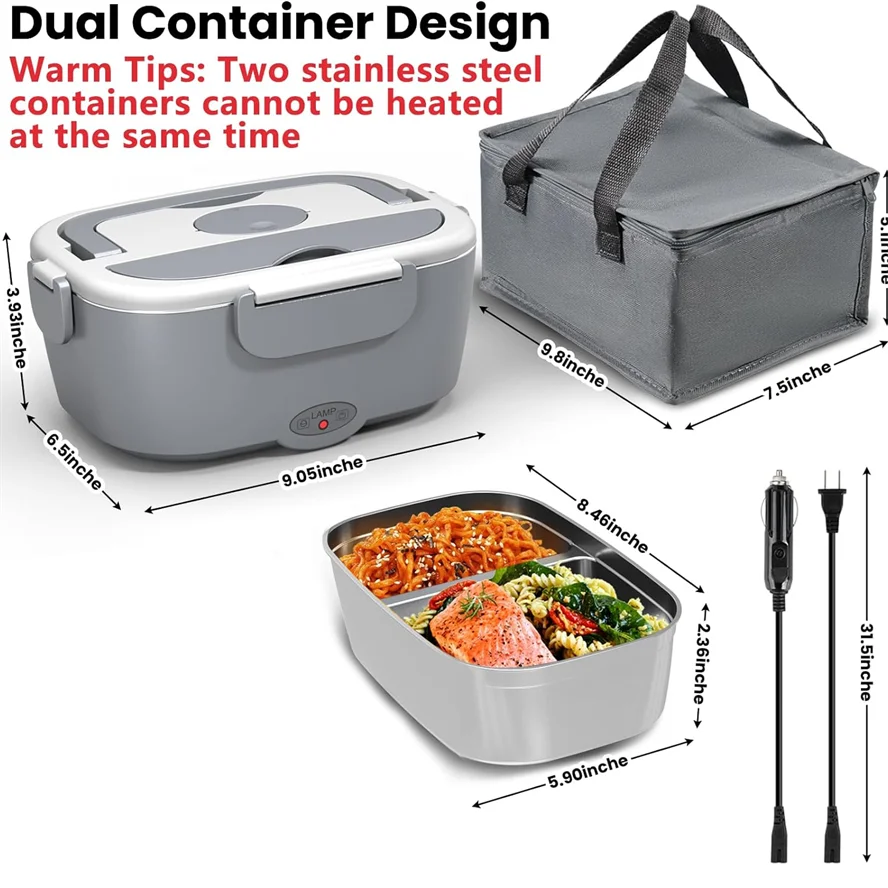 Portable Electric Heated Lunch Box 80w Stainless Steel can be controlled 1. 5L Heated Bowl/Truck/Office Lunch Box Microwave