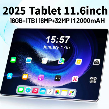 Tableta 5G 2025 Android 13.0 a estrenar 11.6 pulgadas 16 GB RAM 1 TB ROM Tablet 16 MP 32 MP 12000 mAh 10 núcleos WIFI Bluetooth Red Tablet