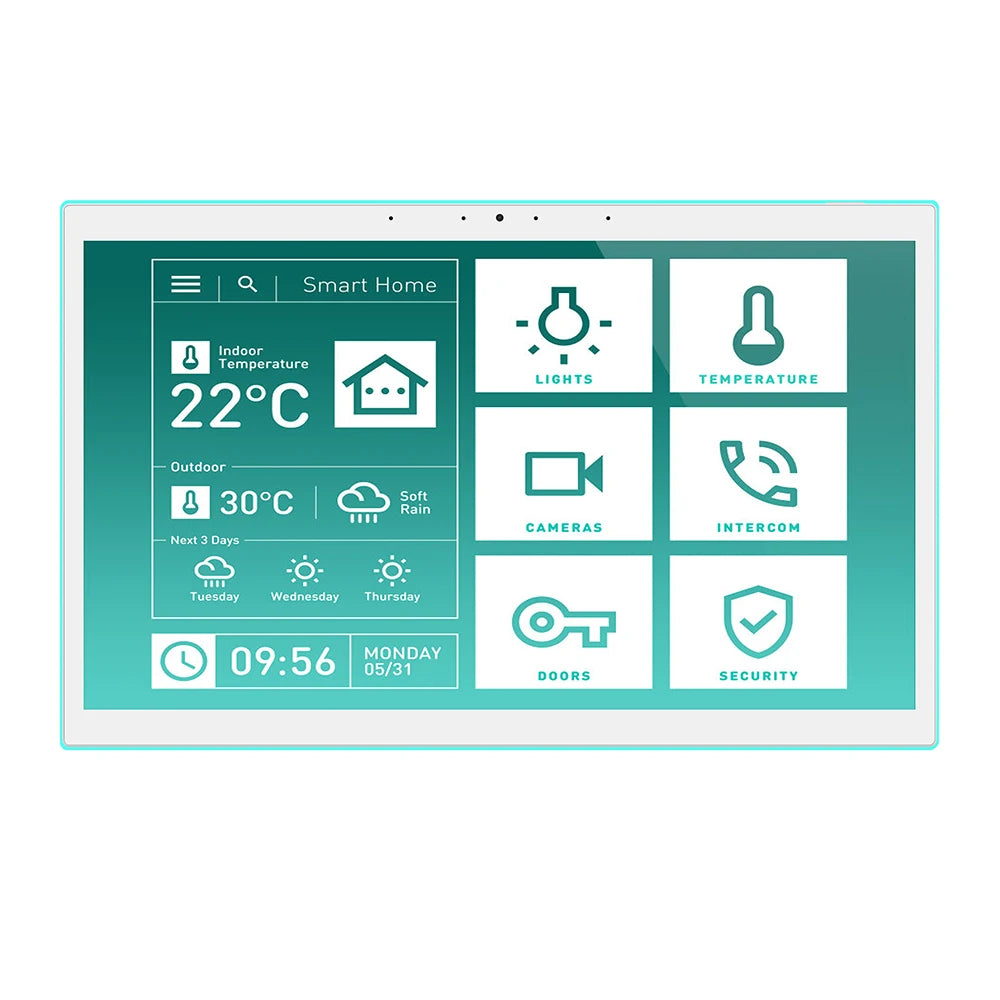 Panel de control inteligente para el hogar con pantalla táctil Android de 15,6 pulgadas, wifi 6, RJ45, PoE, protocolo Zigbee/Matter, relé, RS232, RS485, tipo C