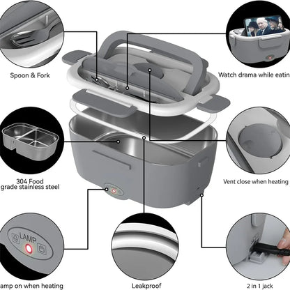 Portable Electric Heated Lunch Box 80w Stainless Steel can be controlled 1. 5L Heated Bowl/Truck/Office Lunch Box Microwave