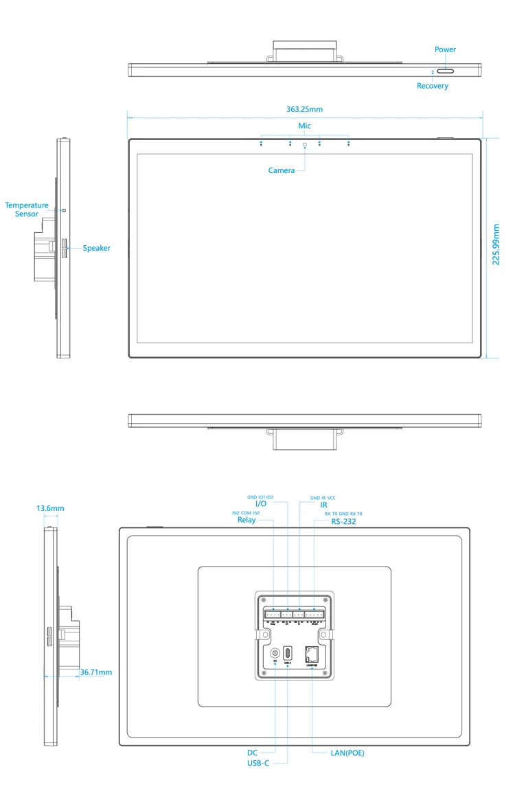 15.6 inch android touch screen smart home control panel,  wifi 6, RJ45, PoE, Zigbee/Matter protocal, Relay, RS232, RS485, Type-C