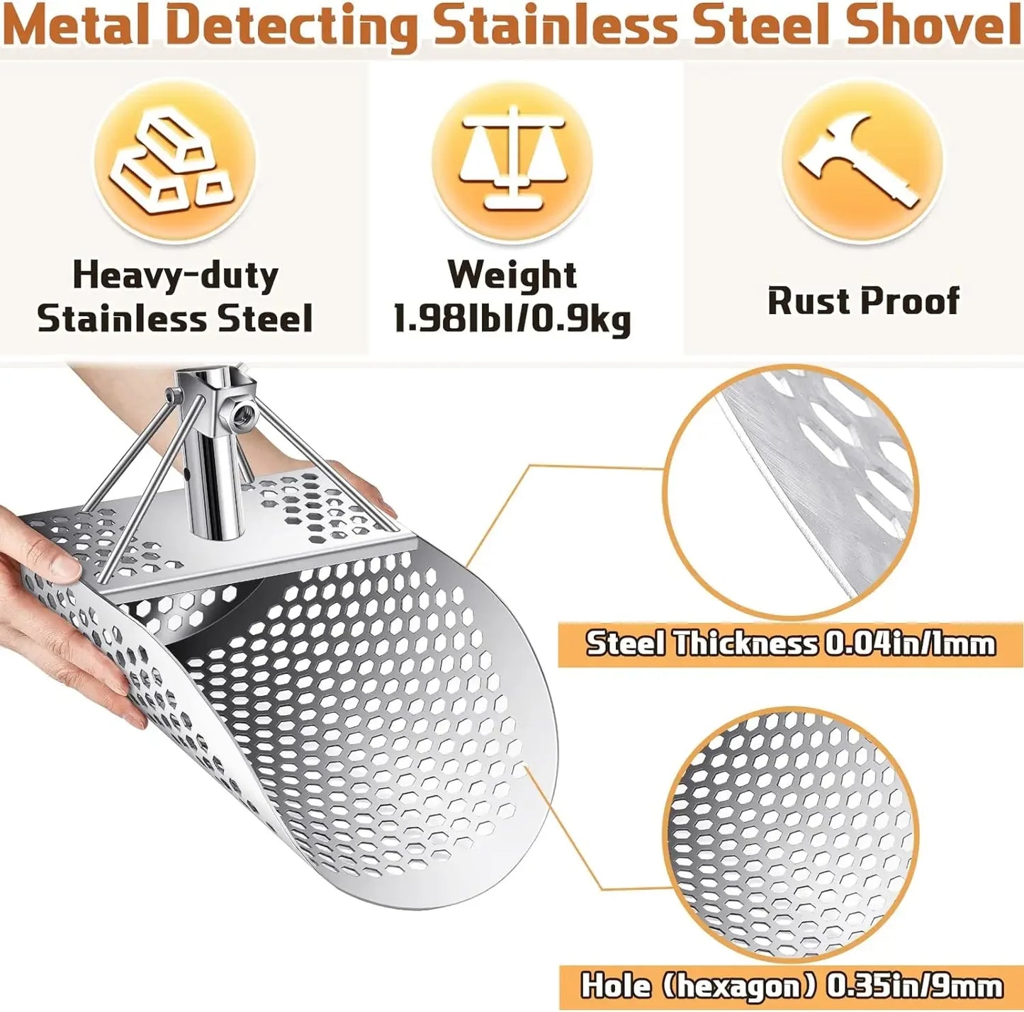 Pala para arena de playa, detector de metales, palas para arena, detector de tesoros, detector de metales, herramienta de acero inoxidable para caza, hexagonal