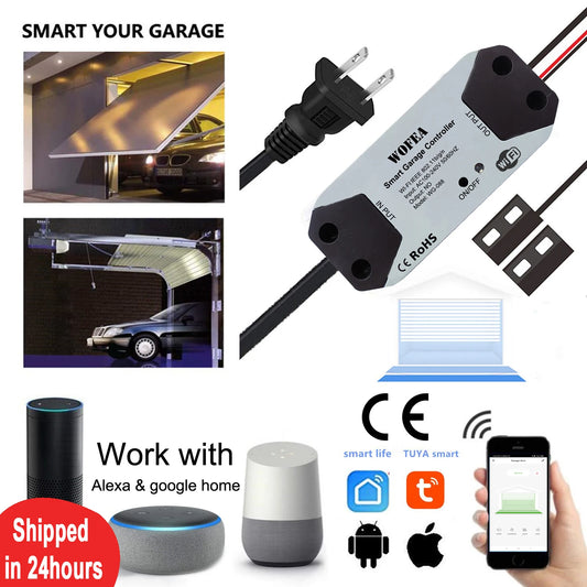 Wofea WiFi Switch Smart Garage Door Opener Controller Work With Alexa Echo Google Home SmartLife/Tuya APP Control No Hub Require