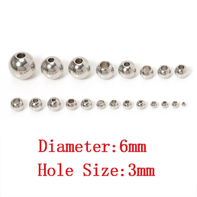 100pcs 3-10mm Stainless Steel Beads for Jewelry Making Loose Spacer Beads Ball Hole 1.2-5mm for Bracelets Jewelry Components DIY