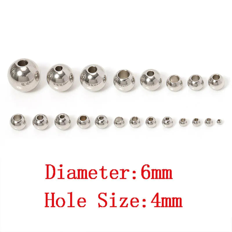 100pcs 3-10mm Stainless Steel Beads for Jewelry Making Loose Spacer Beads Ball Hole 1.2-5mm for Bracelets Jewelry Components DIY