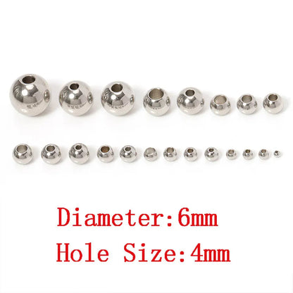 100pcs 3-10mm Stainless Steel Beads for Jewelry Making Loose Spacer Beads Ball Hole 1.2-5mm for Bracelets Jewelry Components DIY