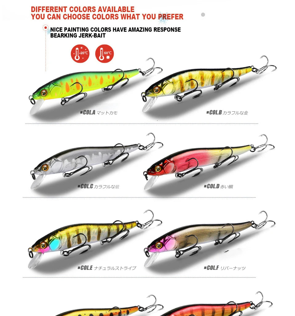 BEARKING 11cm 14g Señuelos de pesca duros superiores Cebos de calidad Minnow Wobblers Buena acción Aparejos de pesca profesionales artificiales