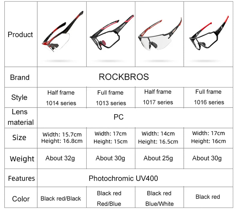 ROCKBROS Photochromic Cycling Glasses Bike Bicycle Glasses Sports Men's Sunglasses MTB Road Cycling Eyewear Protection Goggles