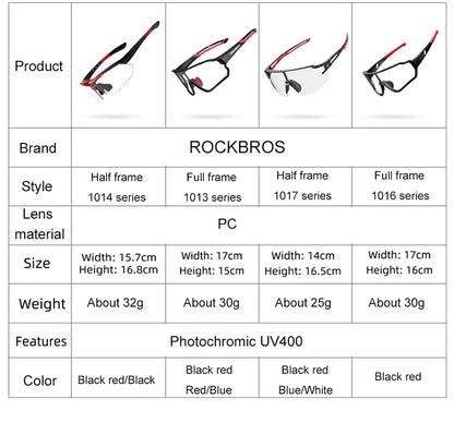 ROCKBROS Photochromic Cycling Glasses Bike Bicycle Glasses Sports Men's Sunglasses MTB Road Cycling Eyewear Protection Goggles