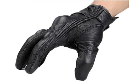 Touch Screen Real Leather Motorcycle Skidproof Hard Knuckle Full Finger Gloves Protective Gear for Outdoor Sports Motocross ATV