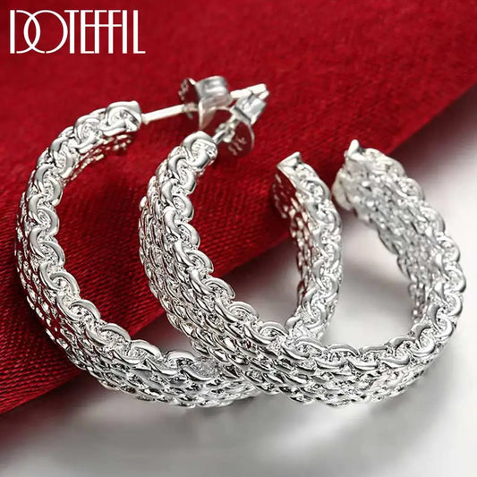 DOTEFFIL Fashion 925 Sterling Silver Earring For Women Round Stud Earring Christmas Gift Party Wedding Jewelry