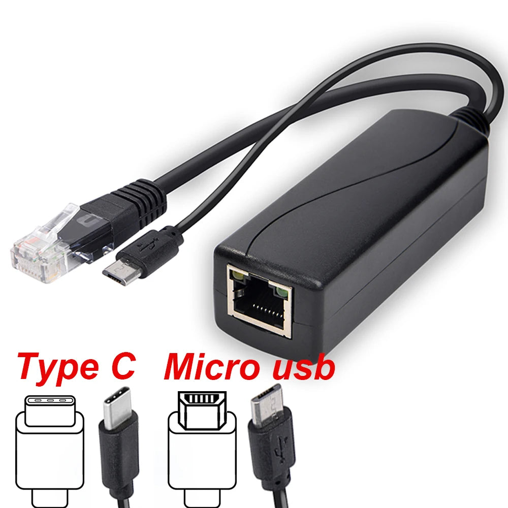 HKBTM POE Splitter 48V To 5V 12V Micro USB tpye-C BarrelJack  Power Supply for Huawei for Hikvision for Bobcat for Raspberry Pi