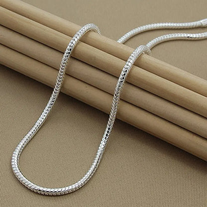 DOTEFFIL 925 Sterling Silver 16/18/20/24/22/24/26/30 Inch 3mm Snake Chain Necklace For Woman Man Wedding Engagement Jewelry