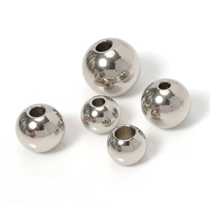 100pcs 3-10mm Stainless Steel Beads for Jewelry Making Loose Spacer Beads Ball Hole 1.2-5mm for Bracelets Jewelry Components DIY