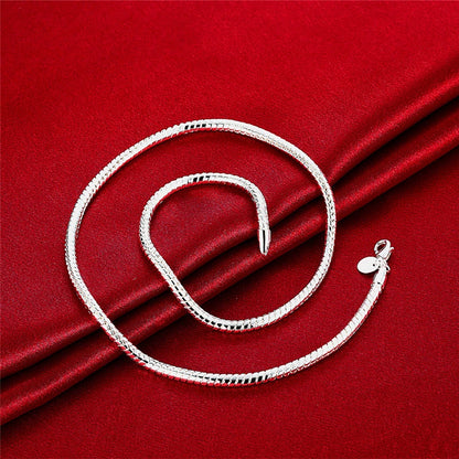 DOTEFFIL 925 Sterling Silver 16/18/20/24/22/24/26/30 Inch 3mm Snake Chain Necklace For Woman Man Wedding Engagement Jewelry