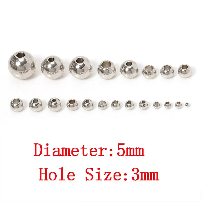 100pcs 3-10mm Stainless Steel Beads for Jewelry Making Loose Spacer Beads Ball Hole 1.2-5mm for Bracelets Jewelry Components DIY