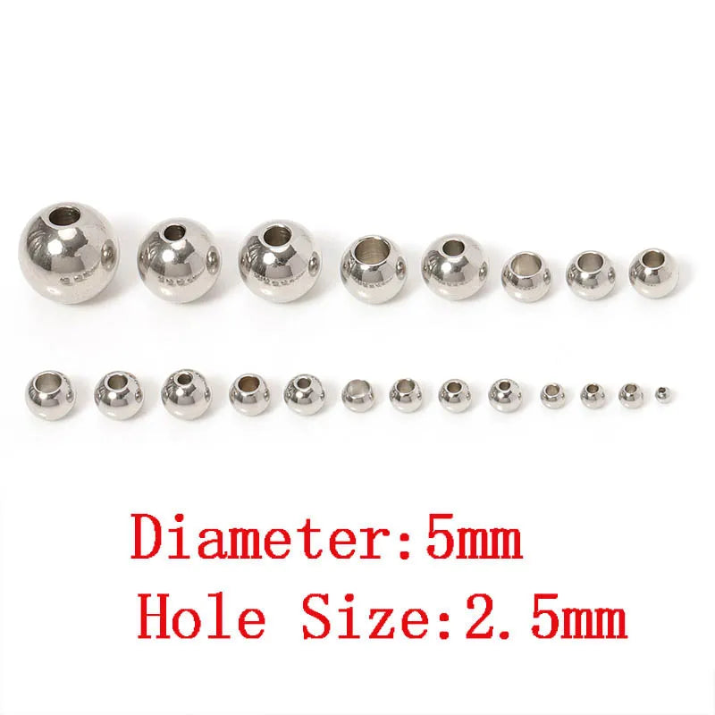 100pcs 3-10mm Stainless Steel Beads for Jewelry Making Loose Spacer Beads Ball Hole 1.2-5mm for Bracelets Jewelry Components DIY