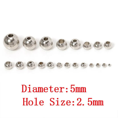 100pcs 3-10mm Stainless Steel Beads for Jewelry Making Loose Spacer Beads Ball Hole 1.2-5mm for Bracelets Jewelry Components DIY