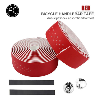 PCycling Bicycle Handlebar Tape Road Bike PU Leather Perforated Belt Breathable Soft Bike Handlebar Tape MTB Fixed Gear Belt