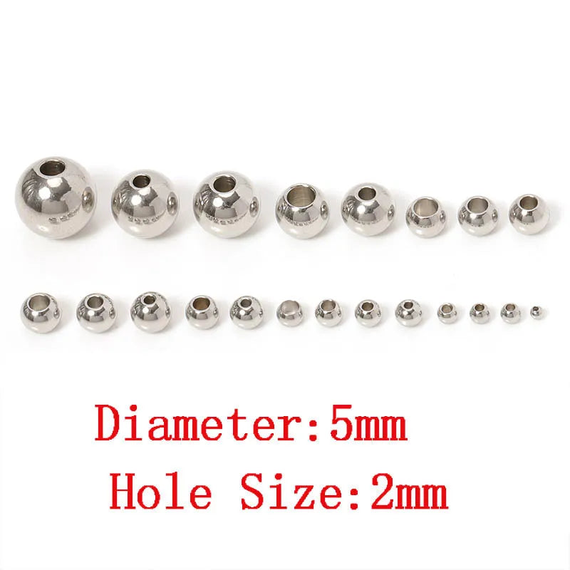 100pcs 3-10mm Stainless Steel Beads for Jewelry Making Loose Spacer Beads Ball Hole 1.2-5mm for Bracelets Jewelry Components DIY