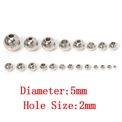 100pcs 3-10mm Stainless Steel Beads for Jewelry Making Loose Spacer Beads Ball Hole 1.2-5mm for Bracelets Jewelry Components DIY