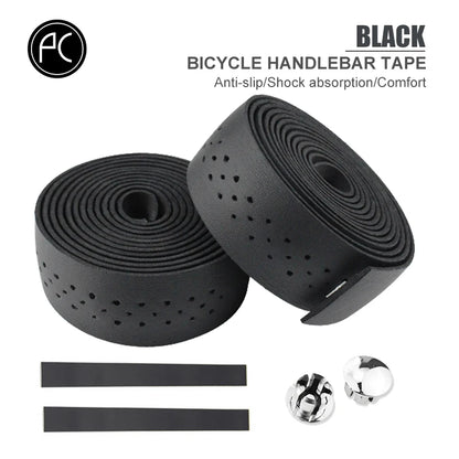 PCycling Bicycle Handlebar Tape Road Bike PU Leather Perforated Belt Breathable Soft Bike Handlebar Tape MTB Fixed Gear Belt