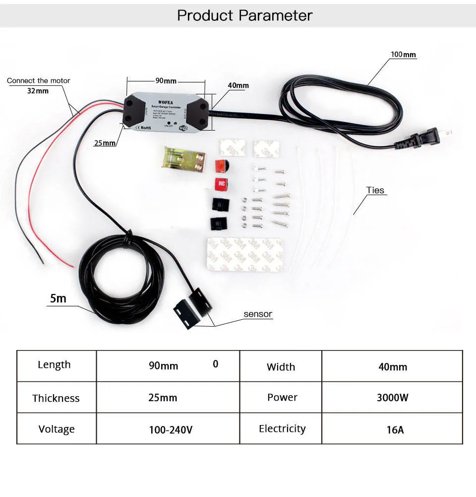 Wofea WiFi Switch Smart Garage Door Opener Controller Work With Alexa Echo Google Home SmartLife/Tuya APP Control No Hub Require