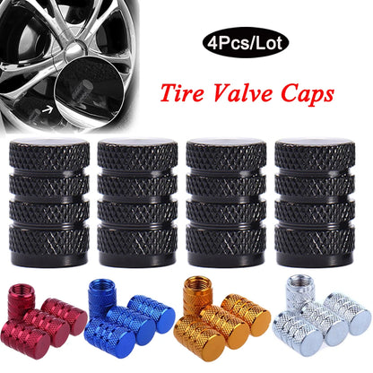 DSYCAR 4Pcs Silver Car Tire Valve Stems Cap Knurling Style Tire Valve Cap Aluminum Tire Wheel Stem Air Valve Cap for US Schrader