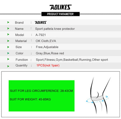 AOLIKES 1 rodillera ajustable para aliviar el dolor de rodilla, estabilizador de rótula, soporte para senderismo, fútbol, ​​baloncesto, correr y deportes