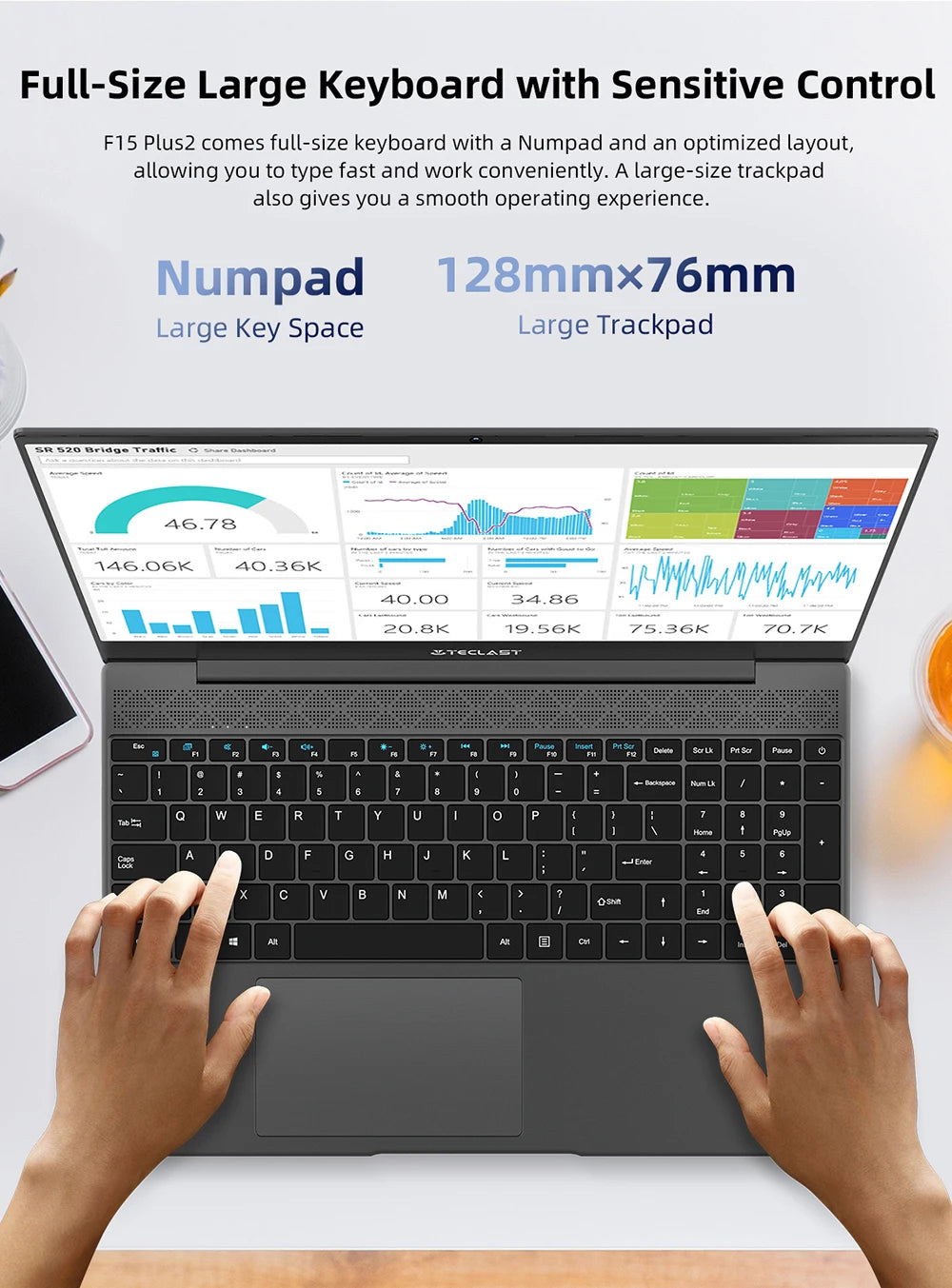 15.6 inch laptop Teclast F15 Plus 2 Celeron N4120 Windows 11 OS 8GB RAM 256GB SSD mini-HDMI full size keyboard