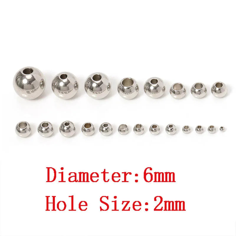 100pcs 3-10mm Stainless Steel Beads for Jewelry Making Loose Spacer Beads Ball Hole 1.2-5mm for Bracelets Jewelry Components DIY