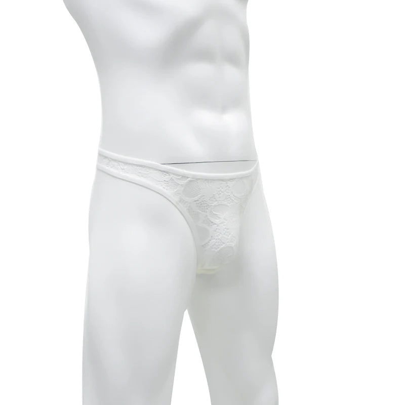 CLEVER-MENMODE Tanga de encaje para hombre, ropa interior sexy, tanga transparente para hombre, lencería transparente, calzoncillos, bragas con espalda en T