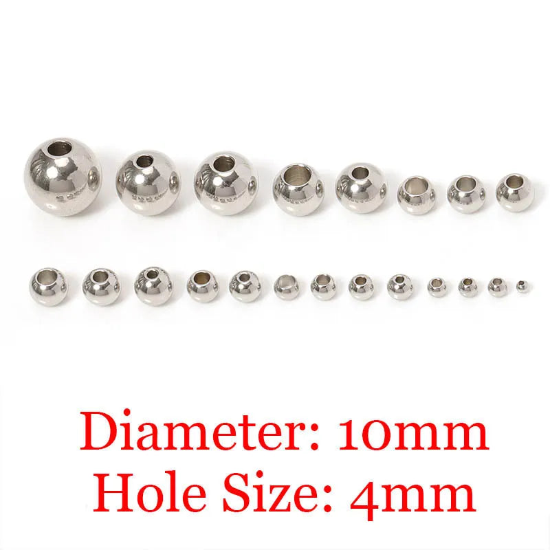 100pcs 3-10mm Stainless Steel Beads for Jewelry Making Loose Spacer Beads Ball Hole 1.2-5mm for Bracelets Jewelry Components DIY