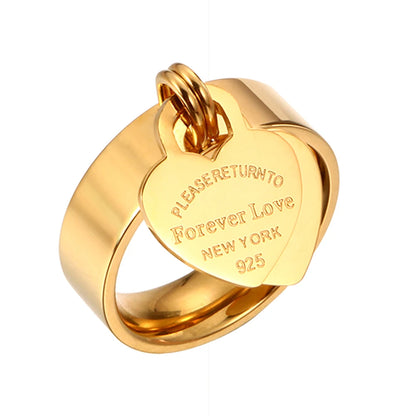 Rose Gold Color Girl Women Ring Stainless Steel Charm Finger Rings Sweet Heart Trendy Female Ring Jewelry Gift Multi-size