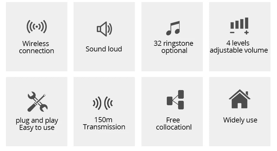 Timbre inalámbrico Fuers Home Welcome Timbre inteligente de 150 m de distancia inalámbrica 32 canciones Tono de llamada de timbre de bienvenida al hogar colorido