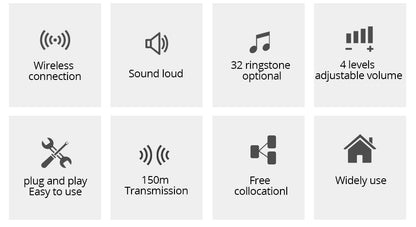 Timbre inalámbrico Fuers Home Welcome Timbre inteligente de 150 m de distancia inalámbrica 32 canciones Tono de llamada de timbre de bienvenida al hogar colorido