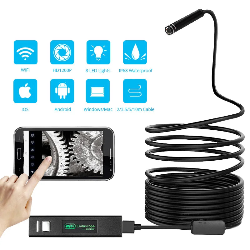 KERUI 1200P/720P WiFi Endoscope Waterproof Inspection Snake Mini Camera USB Borescope for Car for Iphone & Android Smartphone