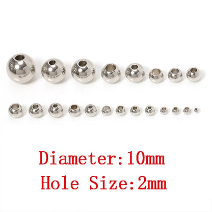 100pcs 3-10mm Stainless Steel Beads for Jewelry Making Loose Spacer Beads Ball Hole 1.2-5mm for Bracelets Jewelry Components DIY