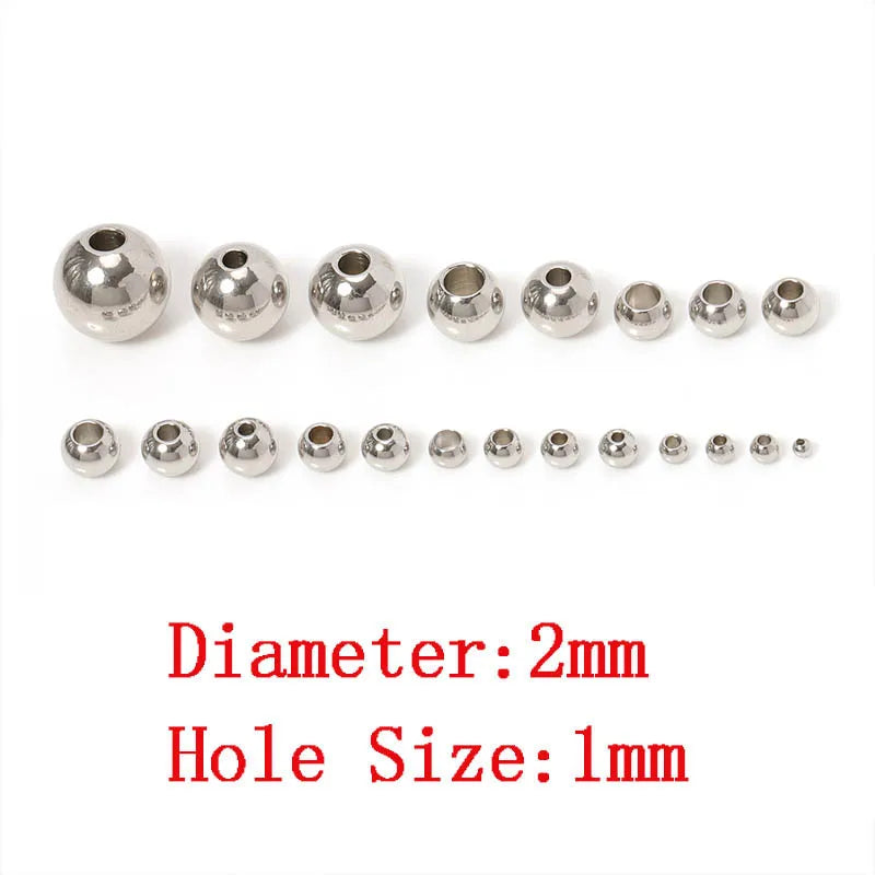 100pcs 3-10mm Stainless Steel Beads for Jewelry Making Loose Spacer Beads Ball Hole 1.2-5mm for Bracelets Jewelry Components DIY