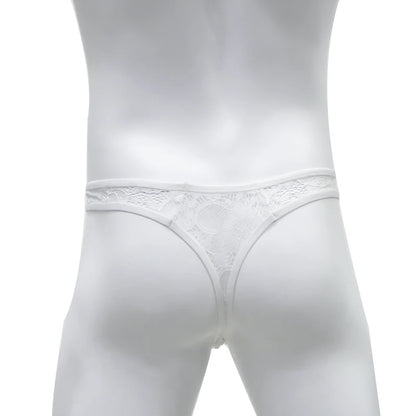 CLEVER-MENMODE Tanga de encaje para hombre, ropa interior sexy, tanga transparente para hombre, lencería transparente, calzoncillos, bragas con espalda en T