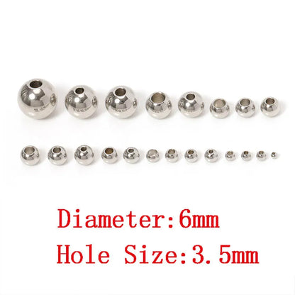 100pcs 3-10mm Stainless Steel Beads for Jewelry Making Loose Spacer Beads Ball Hole 1.2-5mm for Bracelets Jewelry Components DIY