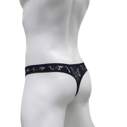 CLEVER-MENMODE Tanga de encaje para hombre, ropa interior sexy, tanga transparente para hombre, lencería transparente, calzoncillos, bragas con espalda en T