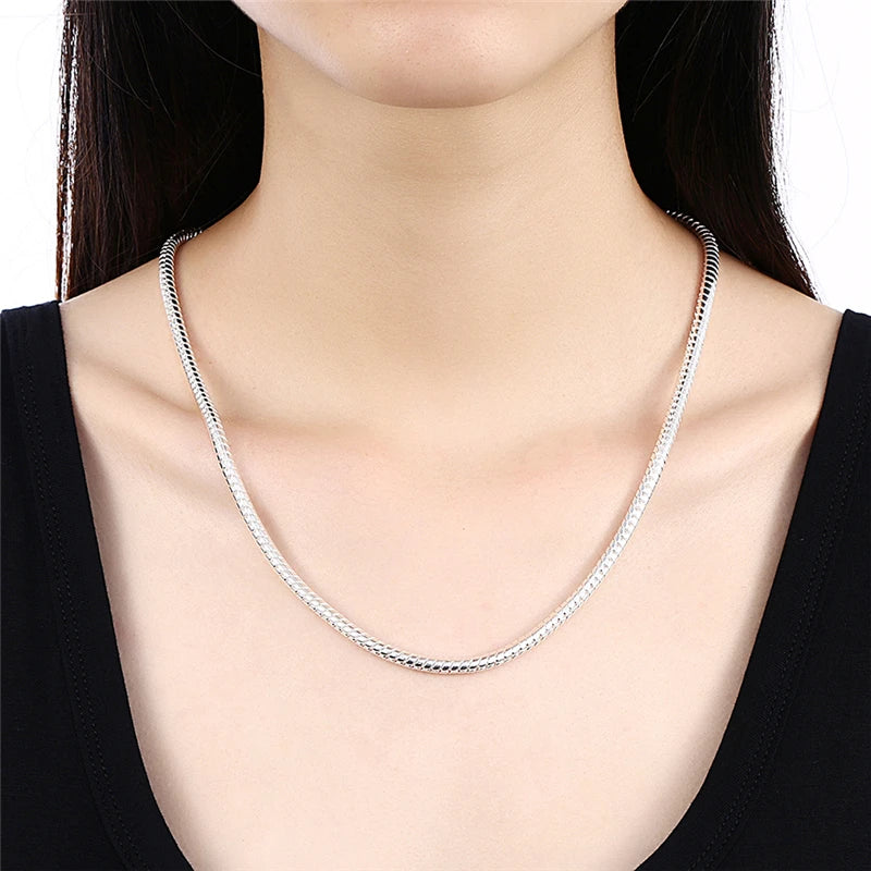 DOTEFFIL Collar de cadena de serpiente de plata de ley 925 de 16/18/20/24/22/24/26/30 pulgadas y 3 mm para mujer, hombre, joyería de compromiso para bodas