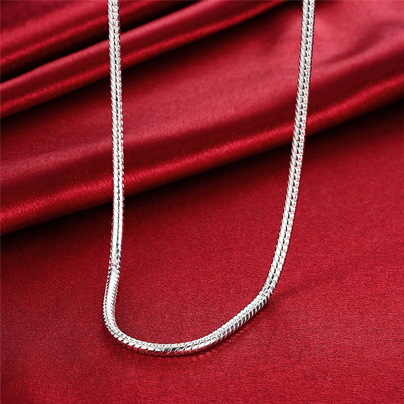 DOTEFFIL 925 Sterling Silver 16/18/20/24/22/24/26/30 Inch 3mm Snake Chain Necklace For Woman Man Wedding Engagement Jewelry