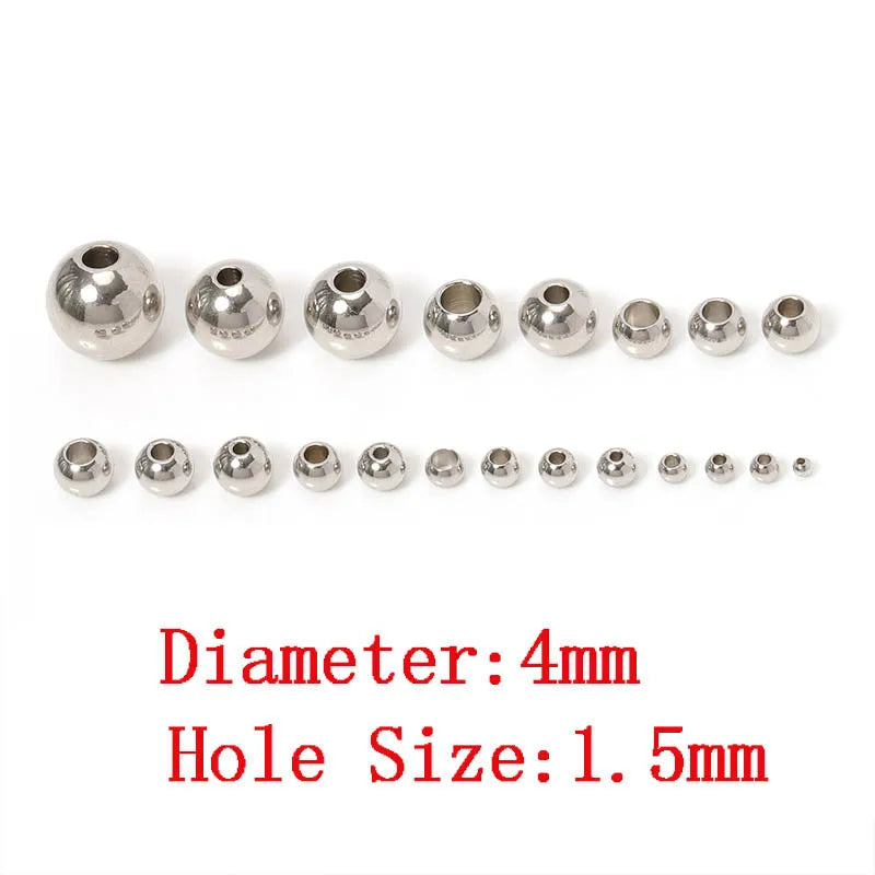 100pcs 3-10mm Stainless Steel Beads for Jewelry Making Loose Spacer Beads Ball Hole 1.2-5mm for Bracelets Jewelry Components DIY