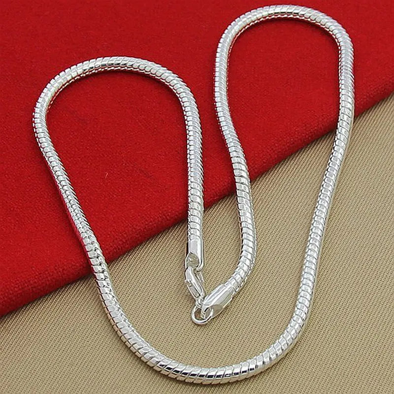 DOTEFFIL Collar de cadena de serpiente de plata de ley 925 de 16/18/20/24/22/24/26/30 pulgadas y 3 mm para mujer, hombre, joyería de compromiso para bodas