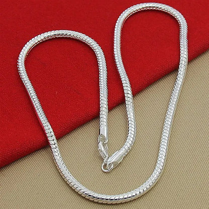 DOTEFFIL 925 Sterling Silver 16/18/20/24/22/24/26/30 Inch 3mm Snake Chain Necklace For Woman Man Wedding Engagement Jewelry