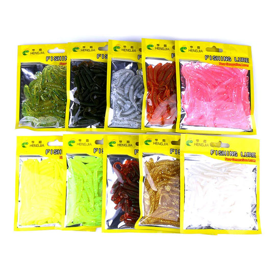 Hengjia 50 piezas/lote 4,5 cm pequeño gusano suave Swimbait T Tail silicona cebo Wobbler aparejo de pesca para carpas lubinas lucios