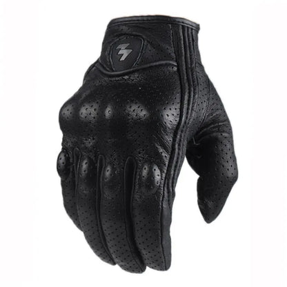 Touch Screen Real Leather Motorcycle Skidproof Hard Knuckle Full Finger Gloves Protective Gear for Outdoor Sports Motocross ATV