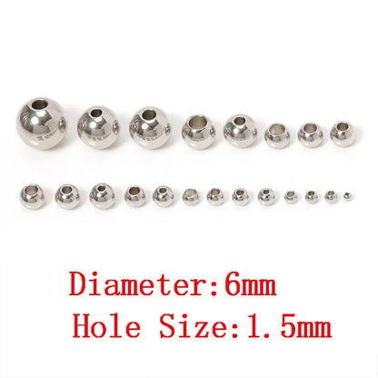 100pcs 3-10mm Stainless Steel Beads for Jewelry Making Loose Spacer Beads Ball Hole 1.2-5mm for Bracelets Jewelry Components DIY